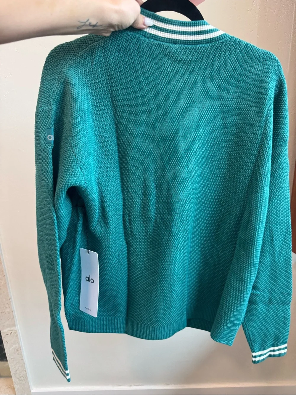 151. ALO Tennis Club sweater knit Cardigan in Emerald Isle